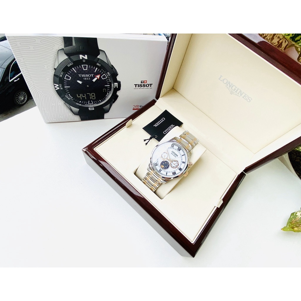 Đồng hồ nam Citizen Eco-Drive MoonPhase AP1054-80A - Dây đờ mi gold _ Dial trắng