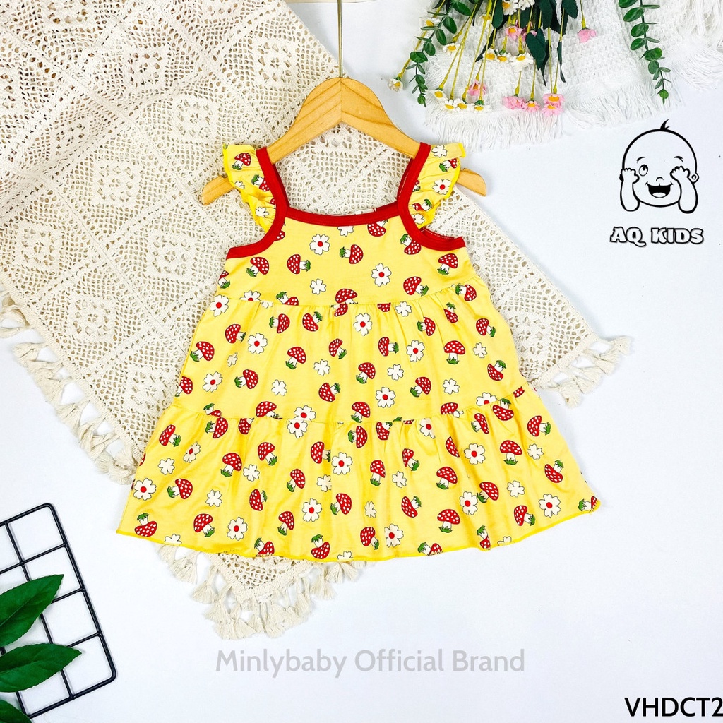 [Bé 10-25kg] Váy đầm bé gái vải thun lạnh Minlybaby in họa tiết toàn thân cho bé gái từ 10-25kg VHDCT2