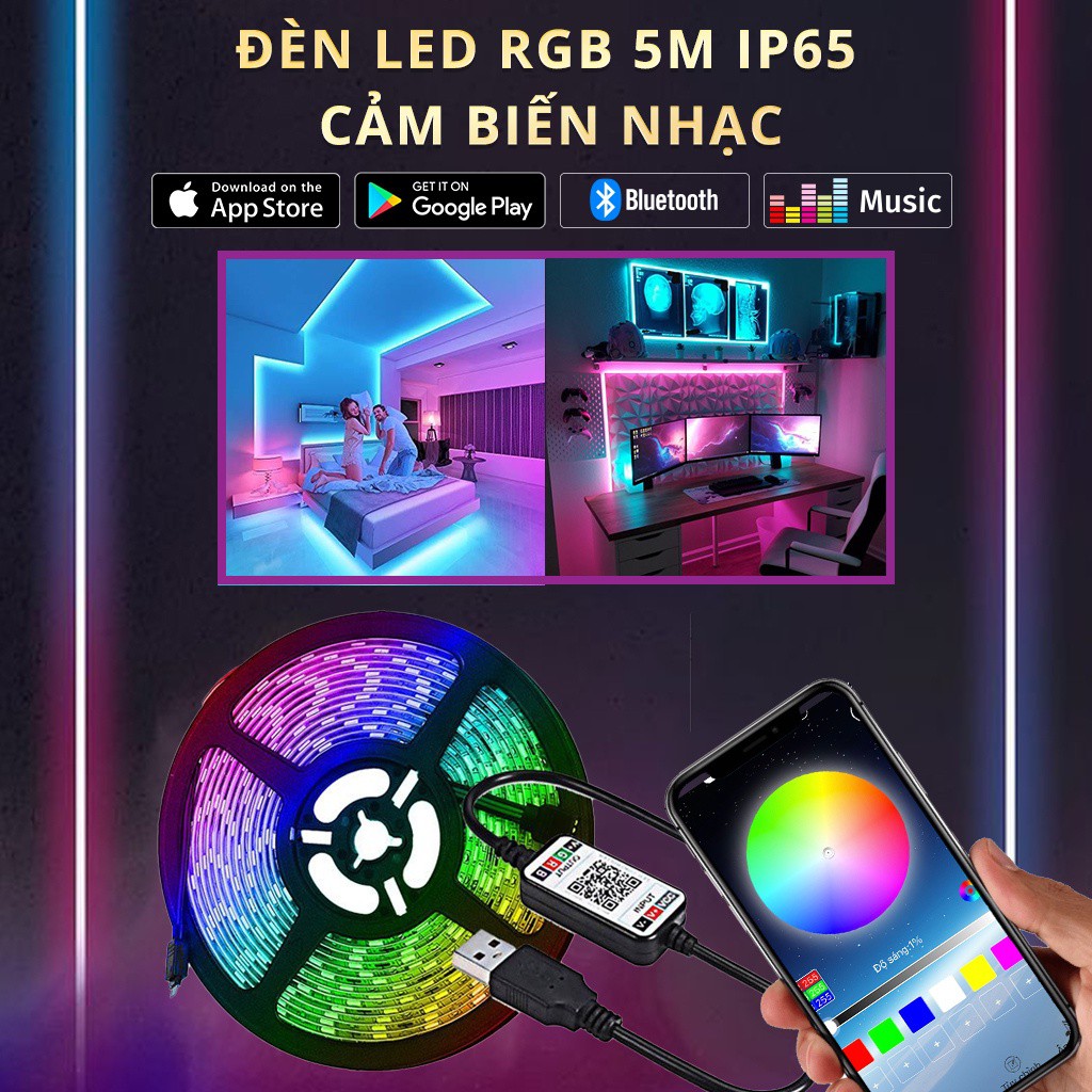 Đèn Led Tiktok - Quay Tiktok 5M Mix Đổi Màu 5050RGB Quay Video Cuốn Hút Triệu View Đèn Trang Trí Phòng Ngủ Bàn Làm Việc