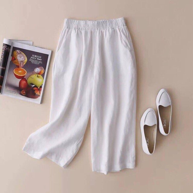 Quần ống rộng LINEN,💖FREESHIP💖, lưng thun cao cấp Q007