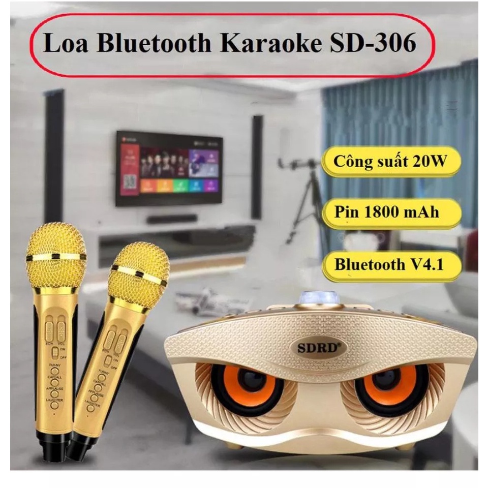 LOA THÙNG SDRD-306 HÌNH MẮT CÚ MÈO SIÊU NGẦU, LOA KARAOKE MINI CÓ 2 MICRO KHÔNG DÂY, KẾT NỐI BLUETOOTH - YUSHEN - L09