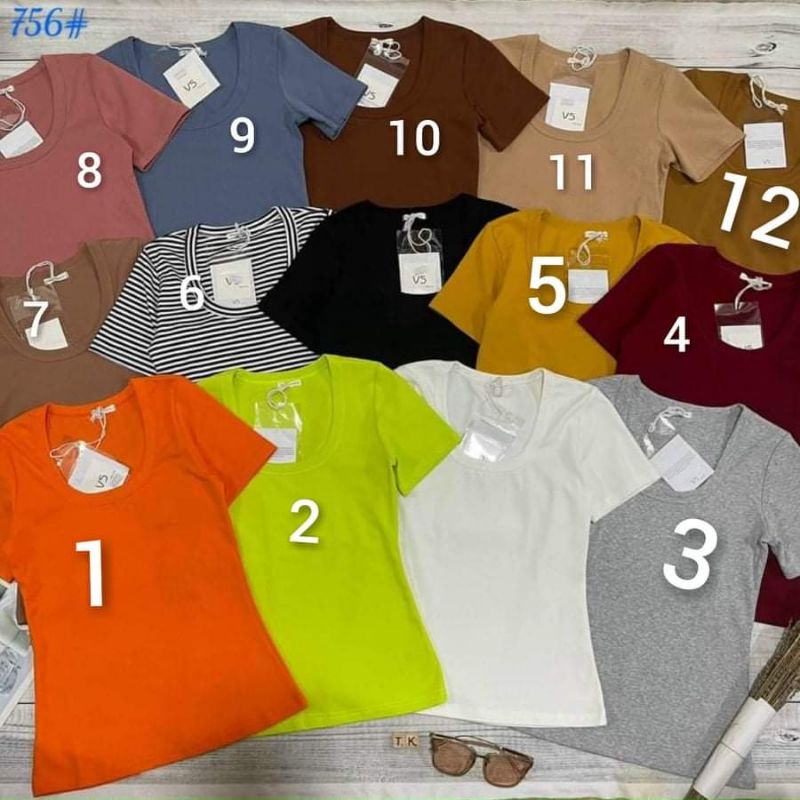 Áo thun trơn ôm body cổ U