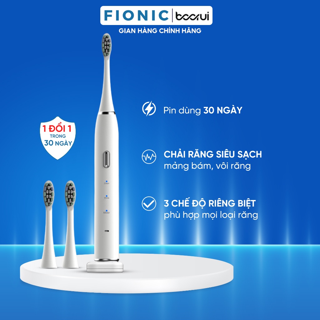 Máy Đánh Răng Tự Động Sonic X7 Lông Mềm Bàn Chải Điện FIONIC ET07 Đánh Tan Mảng Bám, Vôi Răng
