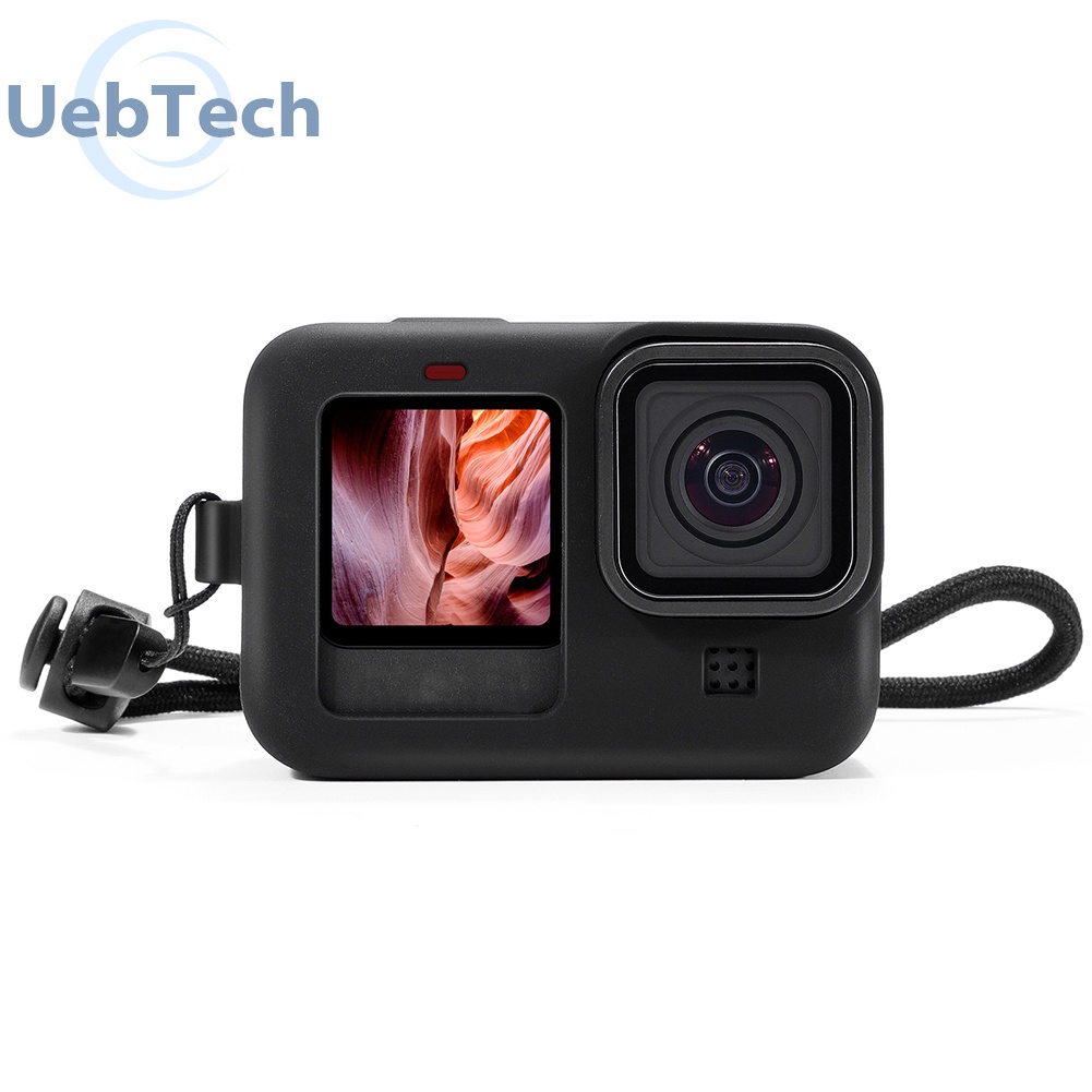 Khung vỏ bảo vệ máy ảnh bằng silicon với nắp ống kính và dây đeo cho GoPro Hero 9