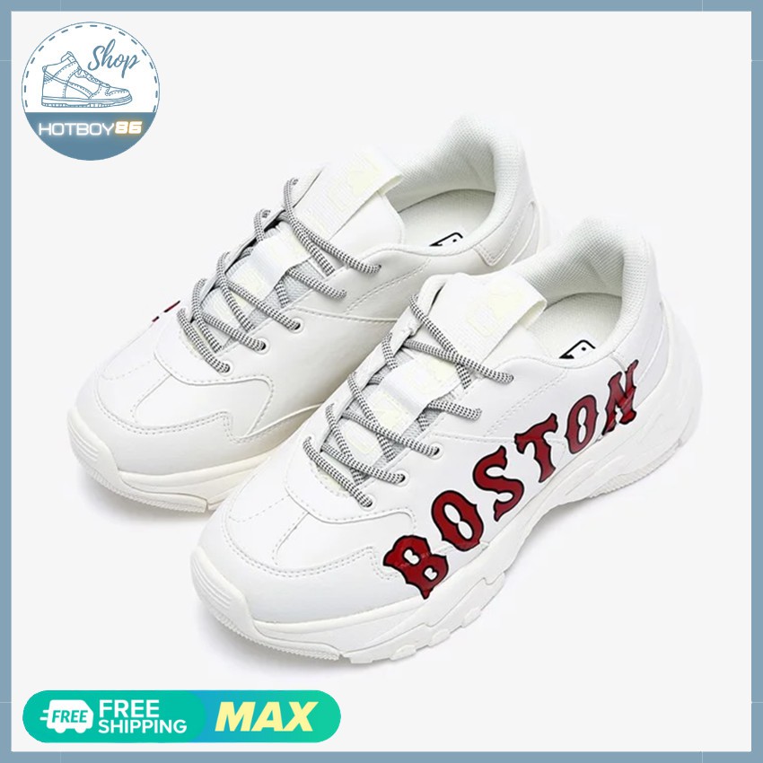 Giày thể thao m.l.b boston trắng chữ đỏ tăng chiều cao thời trang, giày đôn đế nam nữ, mlb Hotboy86