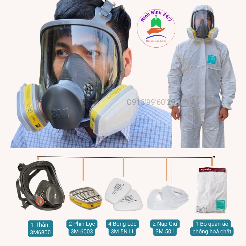 Bộ Quần Áo + Mặt Nạ 3 M 6800 Phun Hóa Chất, Phun Sơn Tĩnh Điện Bao Gồm Đầy Đủ Các Phụ Kiện