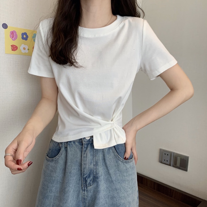 SUXI Áo Thun Tay Ngắn Cổ Tròn Màu Sắc Đơn Giản Thời Trang Mùa Hè Dành Cho Nữ