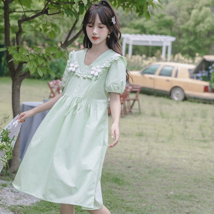 Đầm Midi Dáng Chữ A Cổ Búp Bê Phong Cách Hàn Quốc Ngọt Ngào Thời Trang Cho Nữ