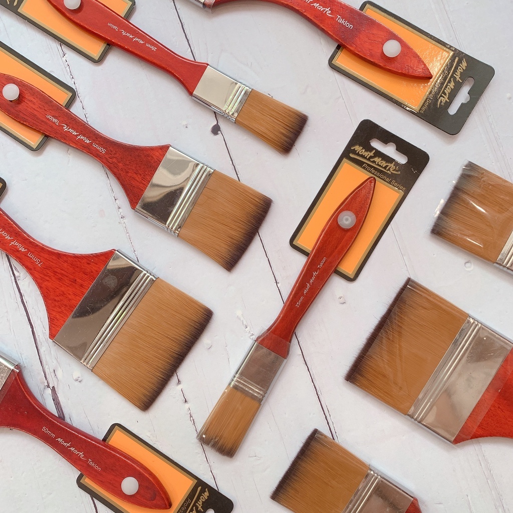 Cọ Đầu Vuông Bản Lớn Mont Marte - Cọ Đầu Bằng Lông Nhân Tạo - Artist Acrylic Brush Premium Taklon Fl