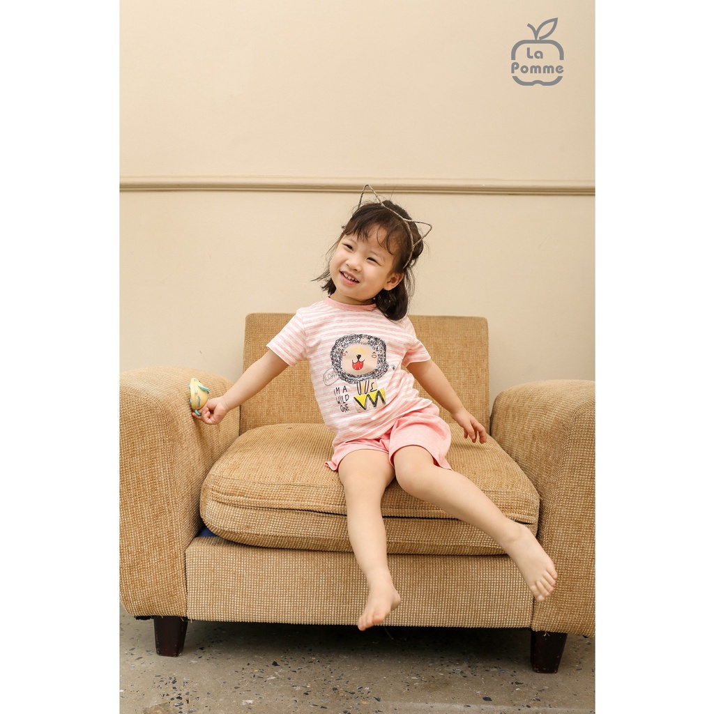 Bộ La Pomme cộc tay chất vải Cotton cao cấp mềm mịn thoáng mát thấm hút tốt con sư tử vẽ cho bé trai bé gái SS240