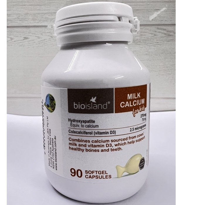 Bioisland milk calcium for kids bổ sung canxi sữa cho bé phát triển xương răng chắc khỏe.lọ 90 viên suckhoechomoinha