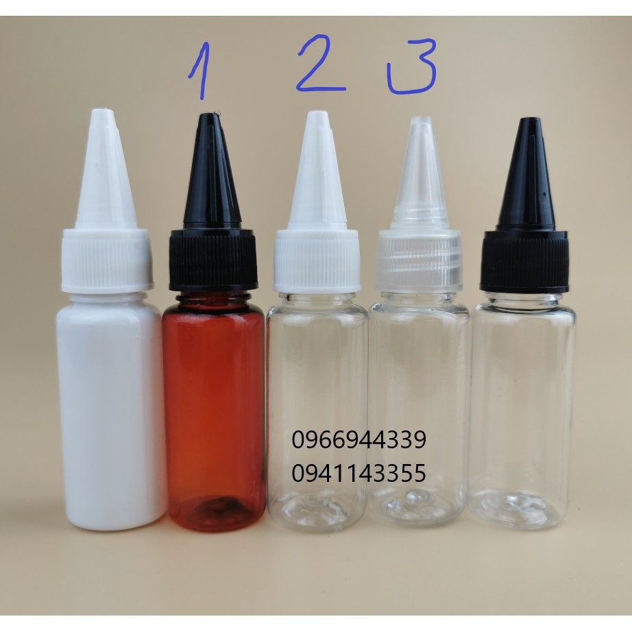 Chai nhựa 5ml 10ml 15ml 20ml nắp nhọn, đựng mực xăm keo dán mỹ phẩm lotion, chiết tách dung dịch, mẫu thử