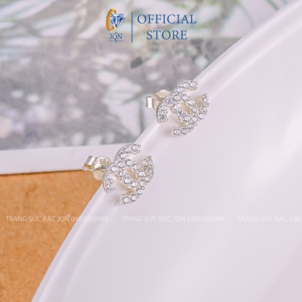 Bông tai nữ bạc thật giá rẻ mặt x nhỏ đính đá xinh xắn ms10/ Trang sức bạc JQN