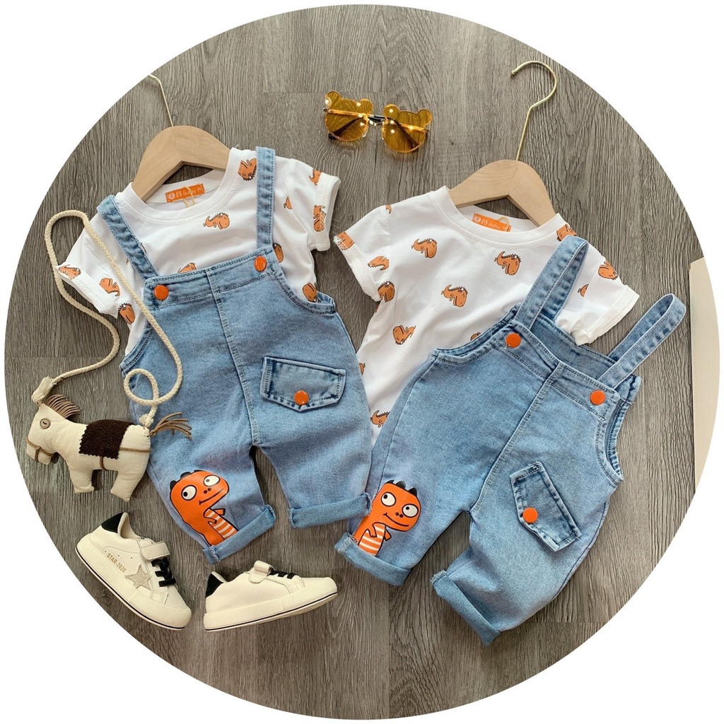Set áo cotton quần yếm bò bé gái SETN433
