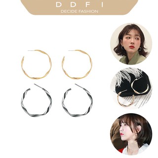Khuyên tai kiểu Redvelvet Wendy vòng gợn sóng bạc/vàng đồng mờ đơn giản Retro
