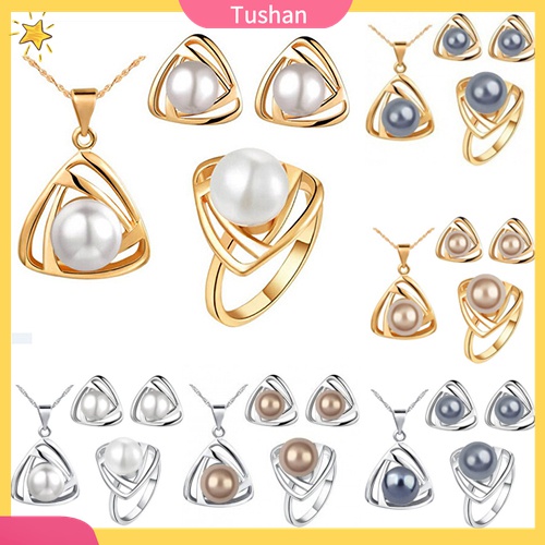 Vòng cổ / Nhẫn / Bông Tai Mặt Tam Giác Đính Ngọc Trai Nhân Tạo