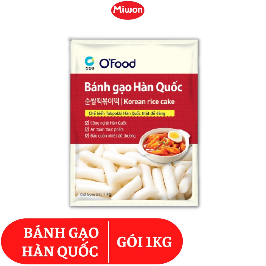 Bánh gạo Tokbokki Hàn Quốc O'Food 1KG dạng thỏi to, dẻo dai và bảo quản ở nhiệt độ thường