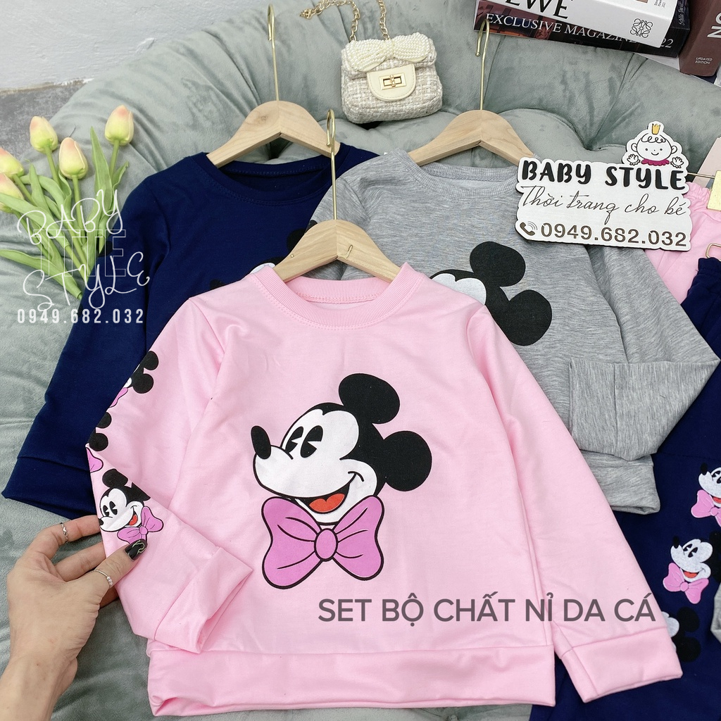 Bộ quần áo thu đông bé gái “MICKEY” 14-45kg, đồ bộ dài tay bé gái 4-14 tuổi. Vải da cá dày dặn, ấm áp. G30
