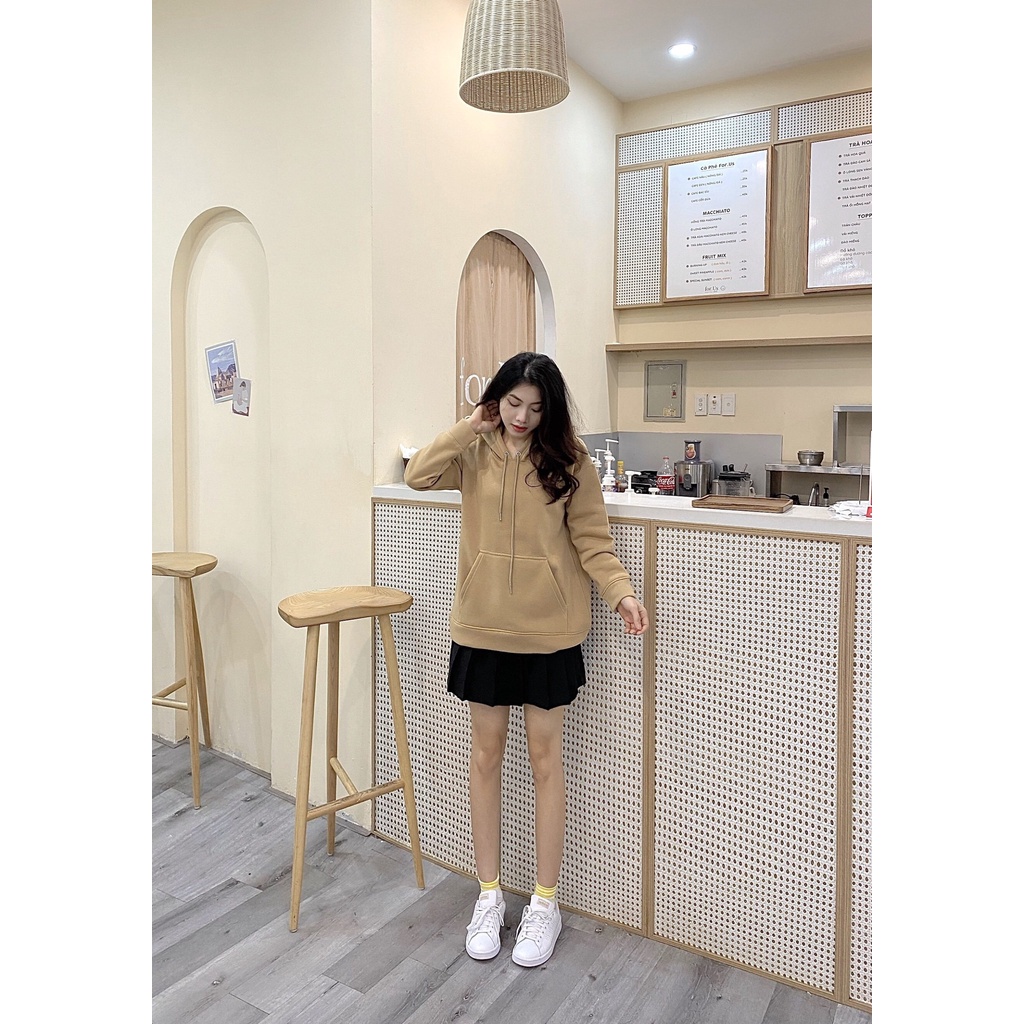 Áo hoodie nữ trơn form rộng bigsize có dây kéo cute hàn quốc unisex dài tay Hagi AH01