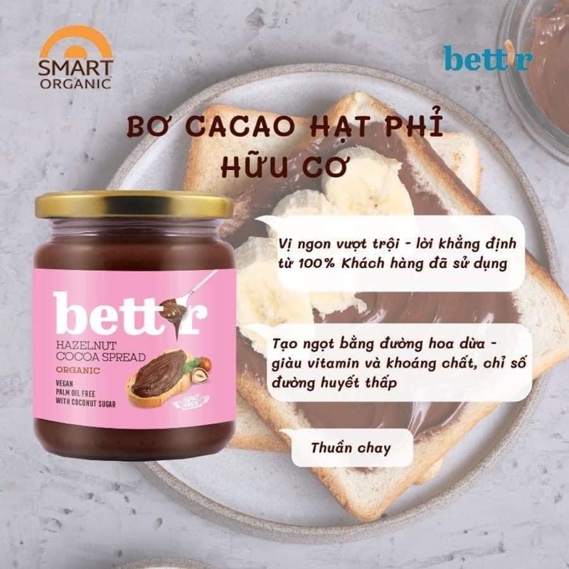 Bơ Thực Vật Hữu Cơ Bett’r 250g Điều Hạnh Nhân Hạt Phỉ Đậu Phộng