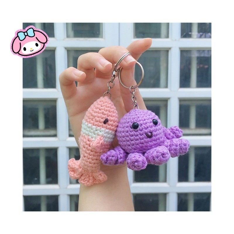 MÓC KHOÁ LEN BẠCH TUỘC XINH 🐙 [được chọn màu] móc khoá handmade, phụ kiện balo, túi siêu hot, siêu rẻ