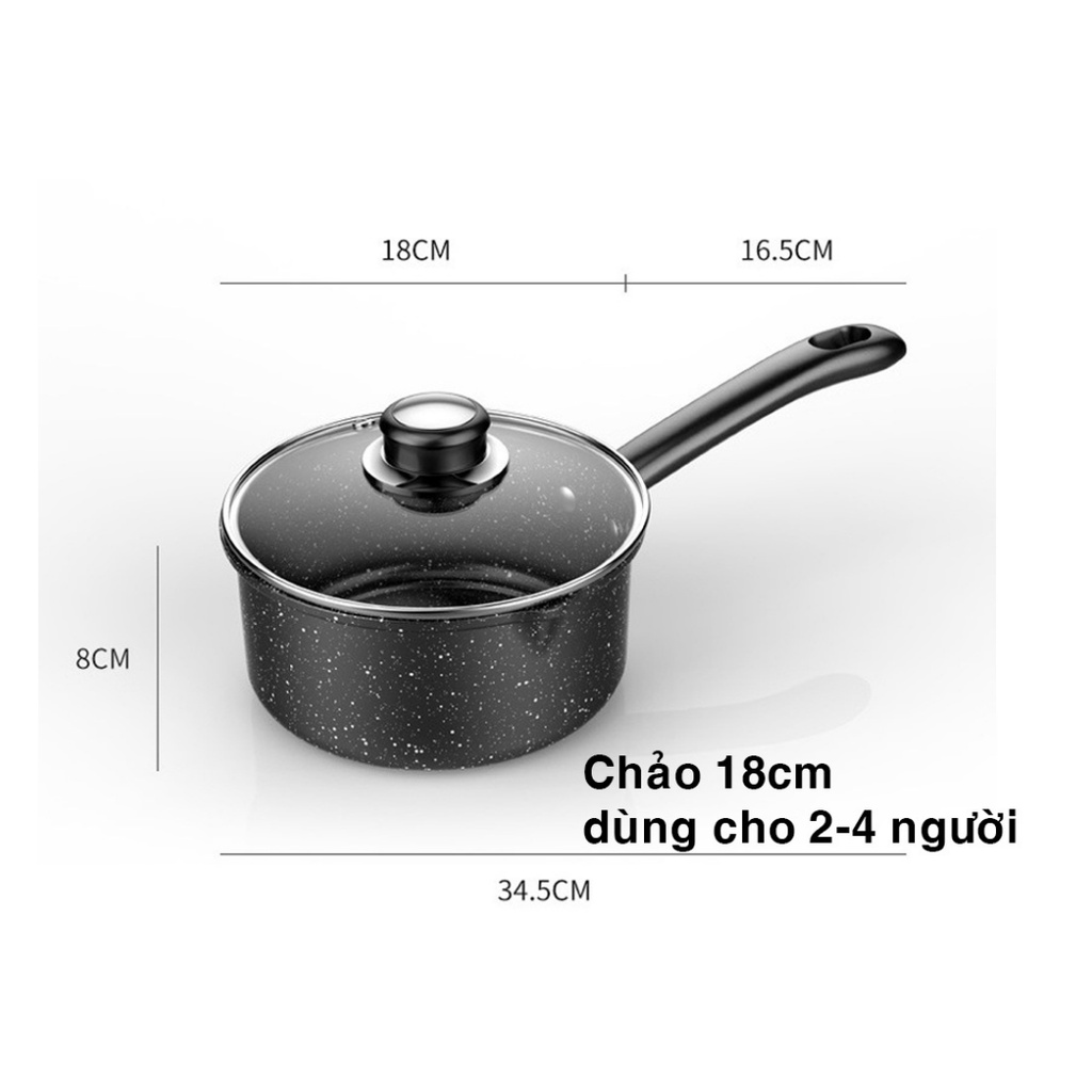 Nồi chống dính đáy bằng, quánh có tay cầm có thể tháo rời nấu trên nhiều loại bếp size 18cm (KHÔNG NẮP)