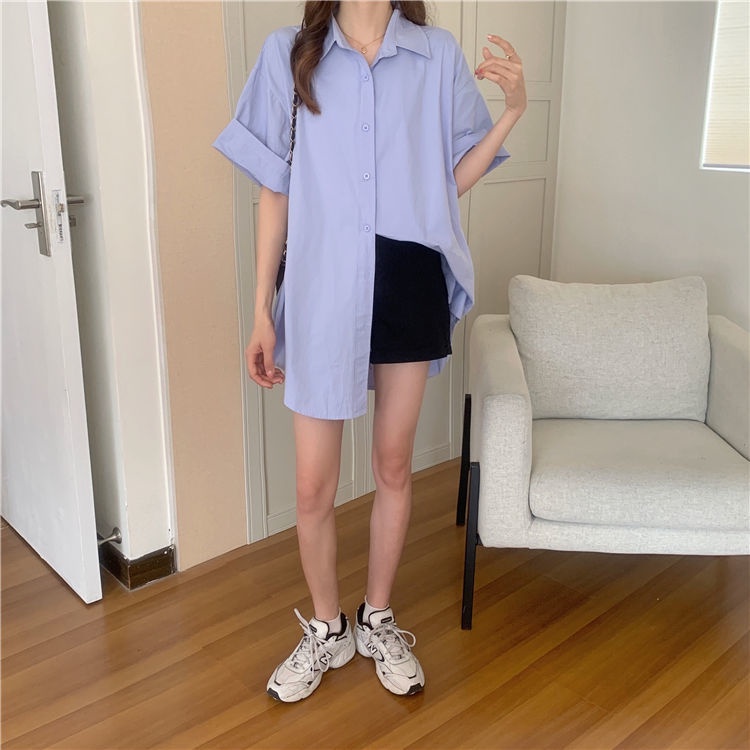 Áo sơ mi tay ngắn thêu hình gấu đơn giản phong cách retro dành cho nữ