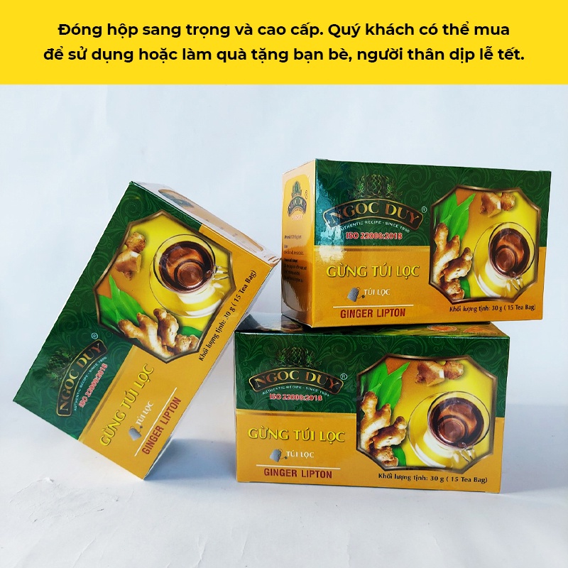 Trà gừng túi lọc Ngọc Duy hộp 30gr 15 túi lọc Tịnh Tâm mật ong tươi Hàn Quốc đường đỏ hòa tan | BigBuy360 - bigbuy360.vn