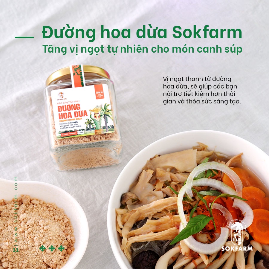 Đường mật hoa dừa Sokfarm - Đường hữu cơ thay thế đường mía, đường phèn, đường ăn kiêng tổng hợp với đường huyết thấp