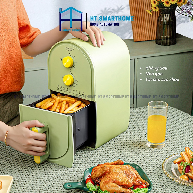 Nồi chiên không dầu Life Element mini Xanh bơ - Nồi chiên gia đình 3L 1-3 người - Nhỏ gọn tiện lợi