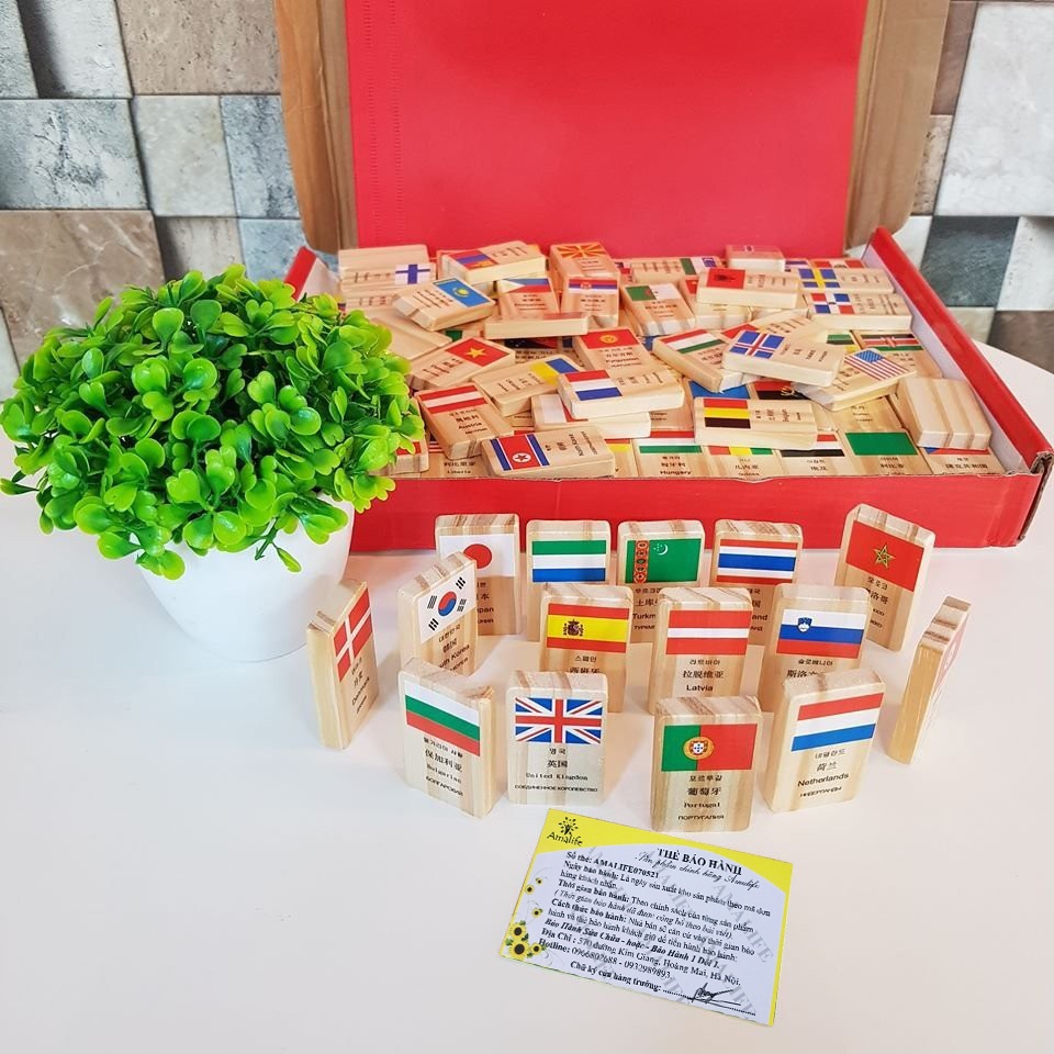 100 Quân Cờ Domino Lá Cờ Các Quốc Gia, Xếp Hình Tập Nhận Biết Quốc Kì, Đồ Chơi Domino Bằng Gỗ Tự Nhiên Cao Cấp