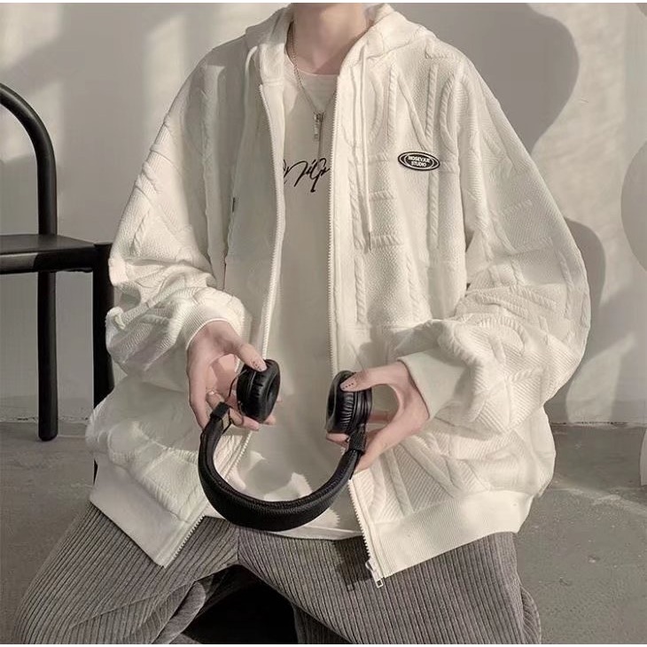 Áo hoodie màu trơn phối khóa kéo in chữ cá tính simple áo khoác unisex áo hoodie form rộng phong cách hàn quốc áo khoác