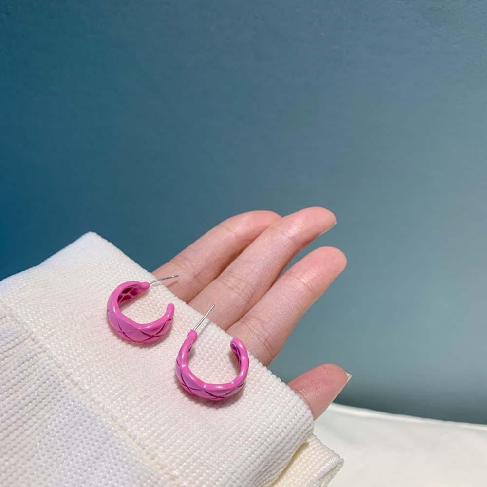 Bông Tai Hình Chữ C Màu Hồng Đơn Giản Phong Cách Hàn Quốc Dễ Thương Dành Cho Nữ