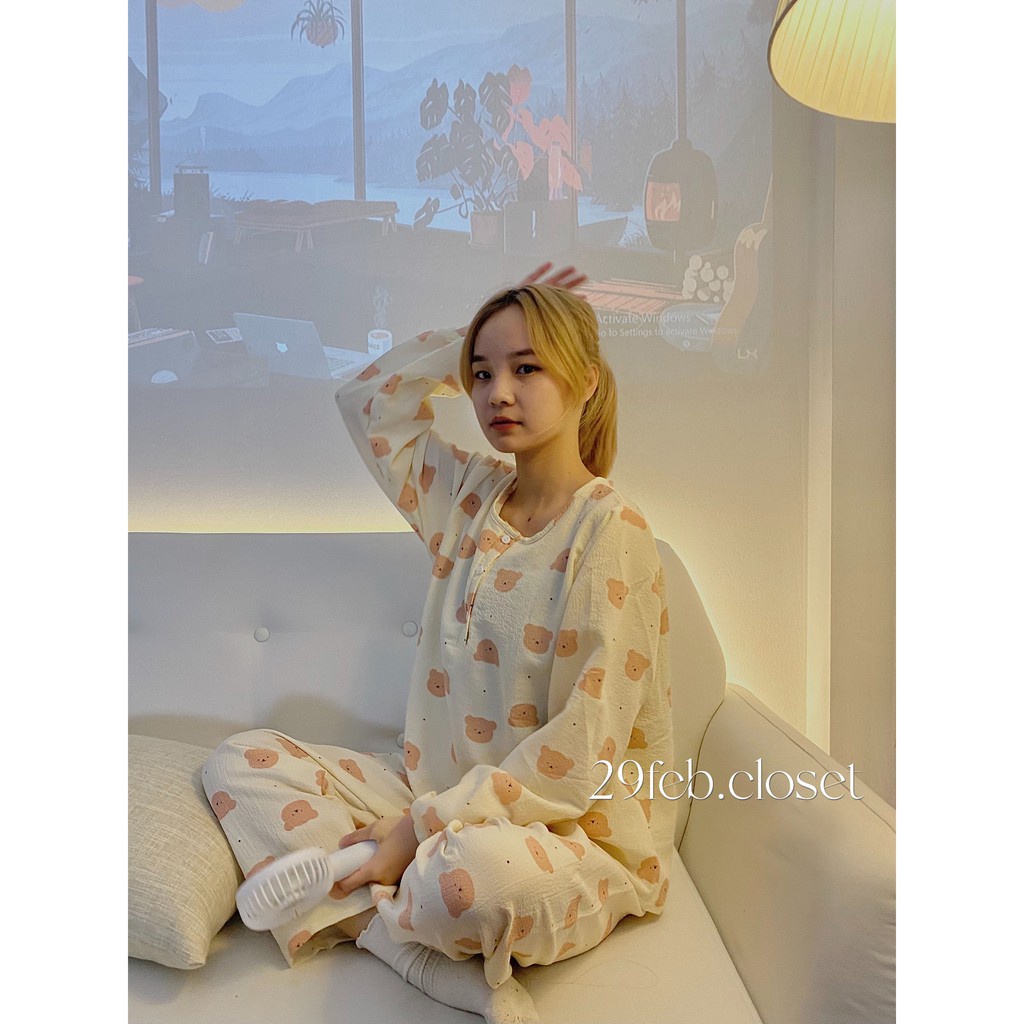 [Ảnh thật/Sẵn hàng] Bộ Pijama Dài Tay Chất Đũi Nhăn Họa Tiết Siêu Xinh, Set Bộ Ngủ Pijama | BigBuy360 - bigbuy360.vn