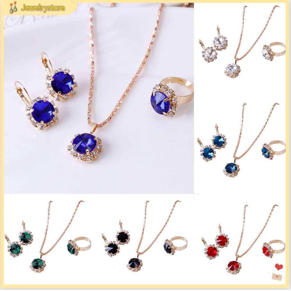 Set dây chuyền + Nhẫn + Vòng đeo tay đính đá thời trang cho nữ