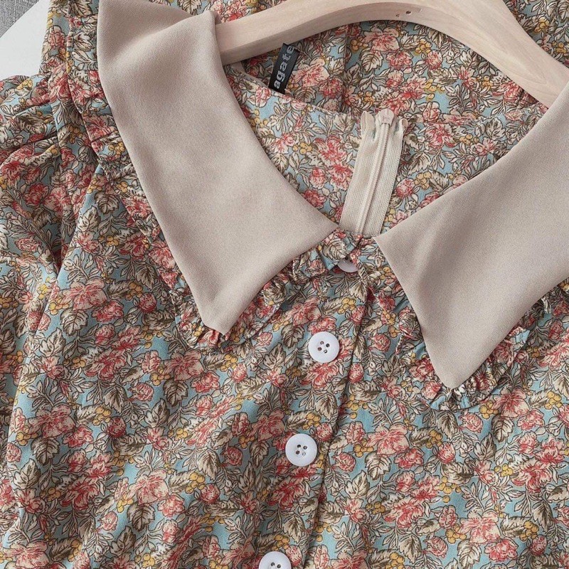 váy hoa nhí cổ bẻ vintage | BigBuy360 - bigbuy360.vn