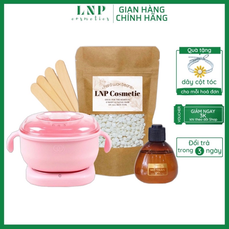 Combo nồi chống dính nấu sáp và sáp wax lông tặng kèm mỡ trăn giúp tẩy sạch lông vùng tay chân , bikini,râu,tinastoreq2
