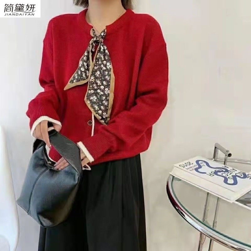 Áo len cardigan dệt kim thắt nơ siêu xinh