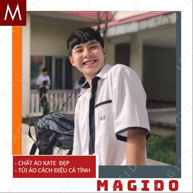Áo sơ mi nữ 💚áo sơ mi  in chữ hàn quốc -cực chất , đi học, chất dày dặn mát mặc from thoải mái MAGIDO-