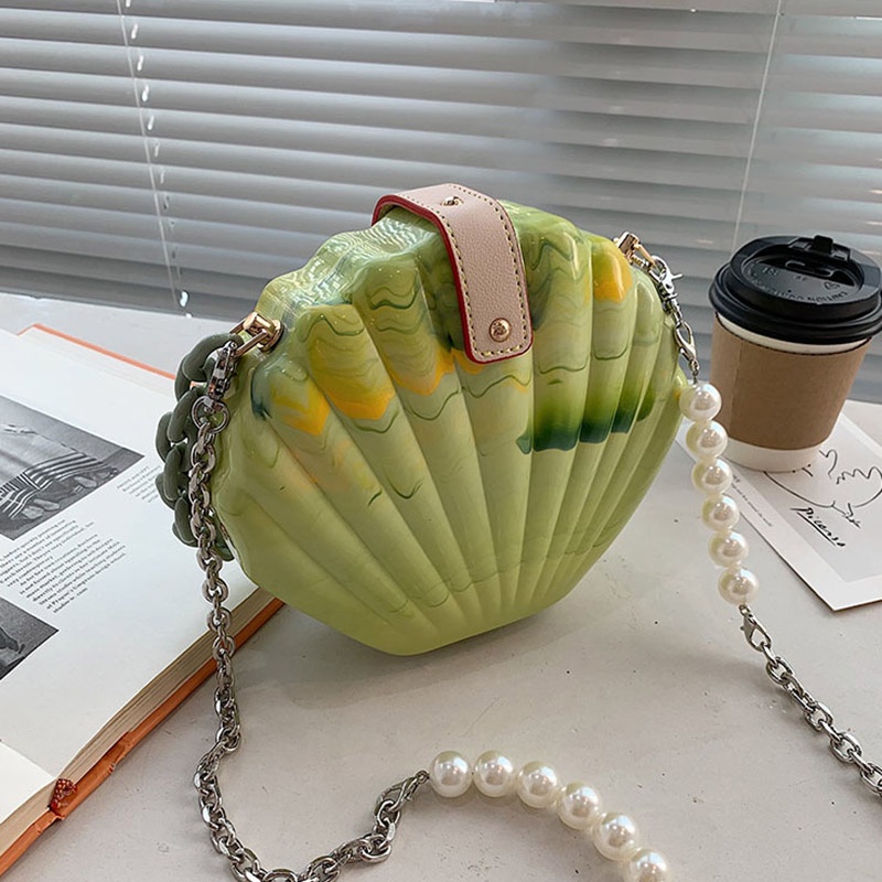 IELGY Túi Đeo Chéo Hình Vỏ Sò Bằng Acrylic Phối Dây Xích Thời Trang Cho Nữ