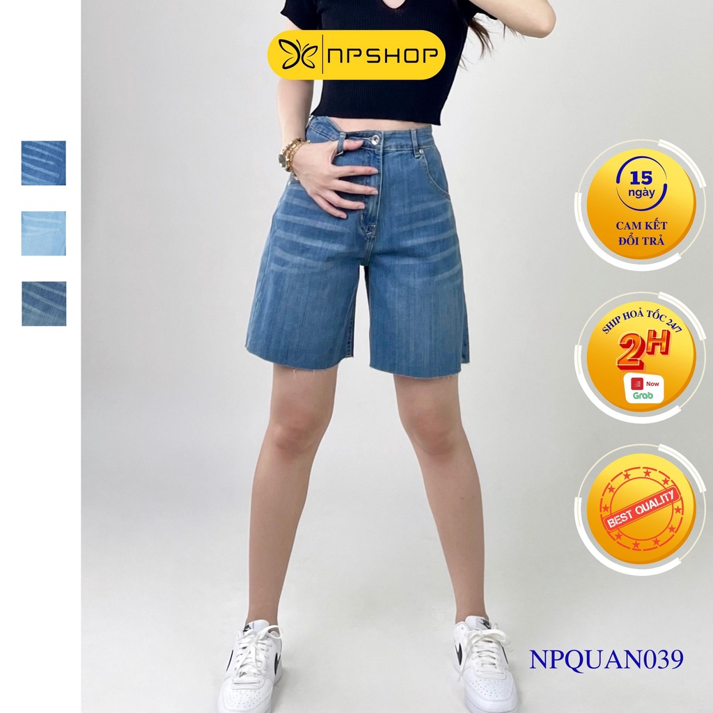 Quần short jean nữ NPSHOP, quần bò nữ lưng cao dáng ngố vải co giãn NPQ039-3M