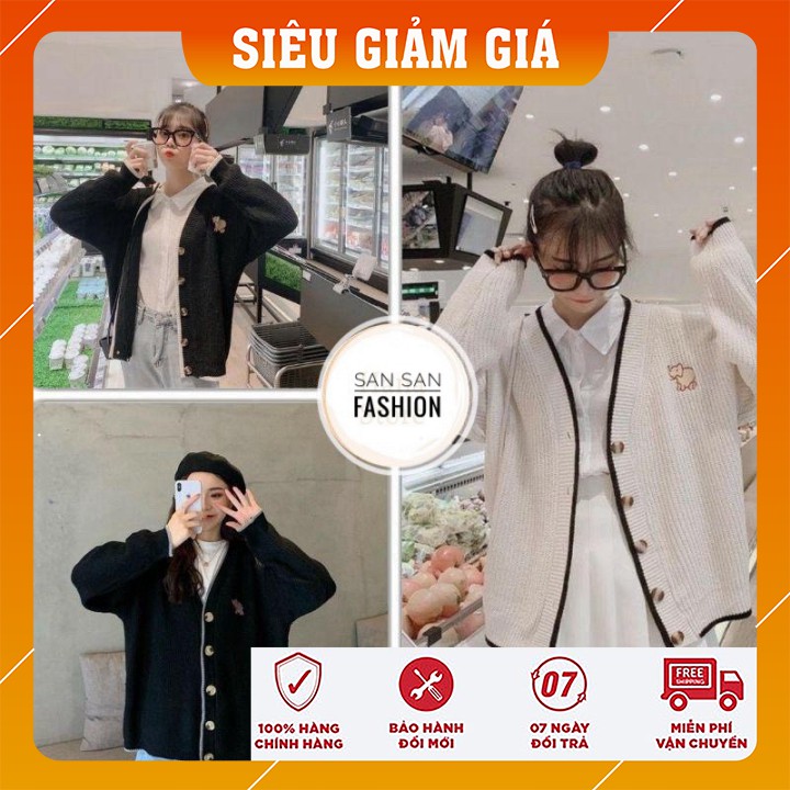 Áo Cardigan Len Nữ ❤️ Áo cardigan nữ len cúc gỗ họa tiết voi con SIÊU HOT ❤️