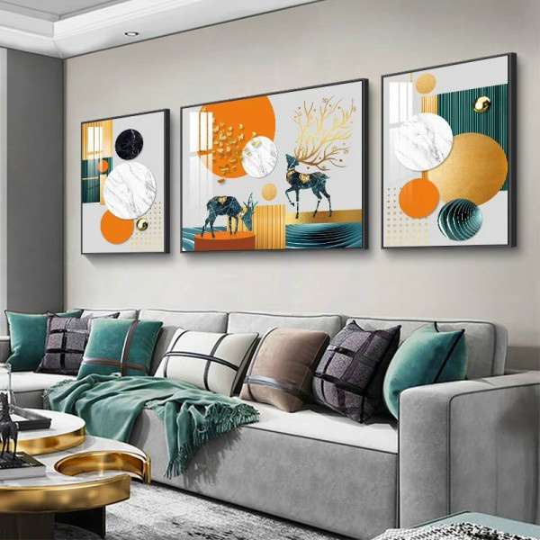 H32 Bộ 3 Tranh Treo Tường Phòng Khách/ Ngủ/ Đại sảnh Decor Nhà Nghỉ Khách Sạn Hươu Sao Và Dải Ngân Hà Phú Quý