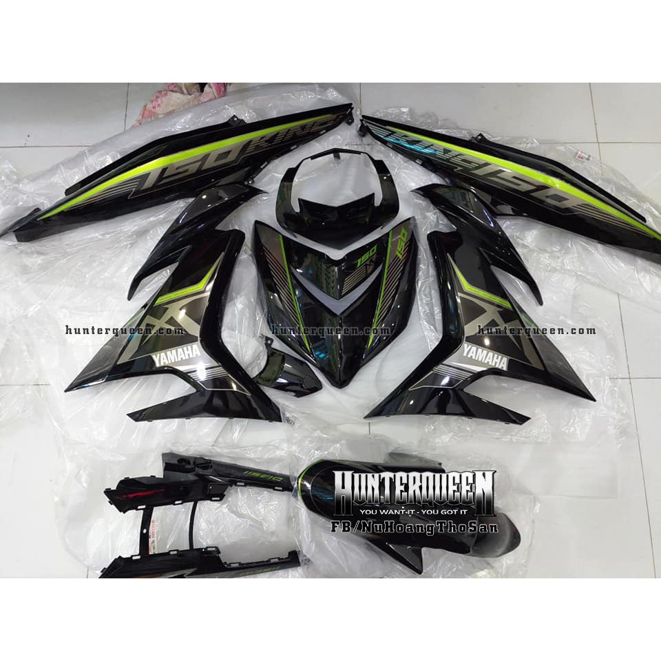 Tem Exciter 150, MX nhọn sọc. Xe đen. Chất liệu candy