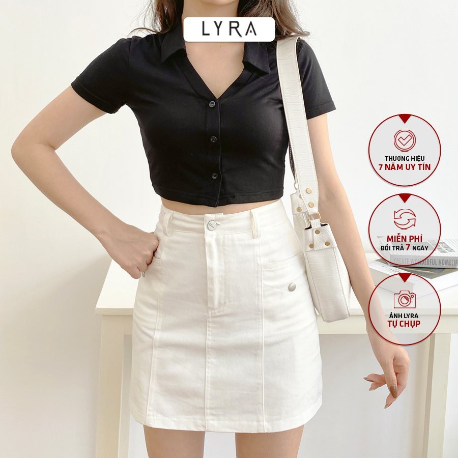 Áo phông croptop nữ thiết kế by LYRA cổ bẻ khoét V, thun cotton basic dáng ôm tay ngắn phong cách Hàn Quốc -LYTAP176