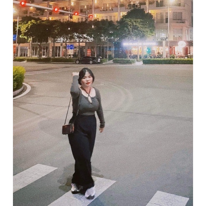 Áo croptop nữ tay dài bigsize 55-90kg kimfashion, Croptop bigsize giãn phong cách Hàn Quốc