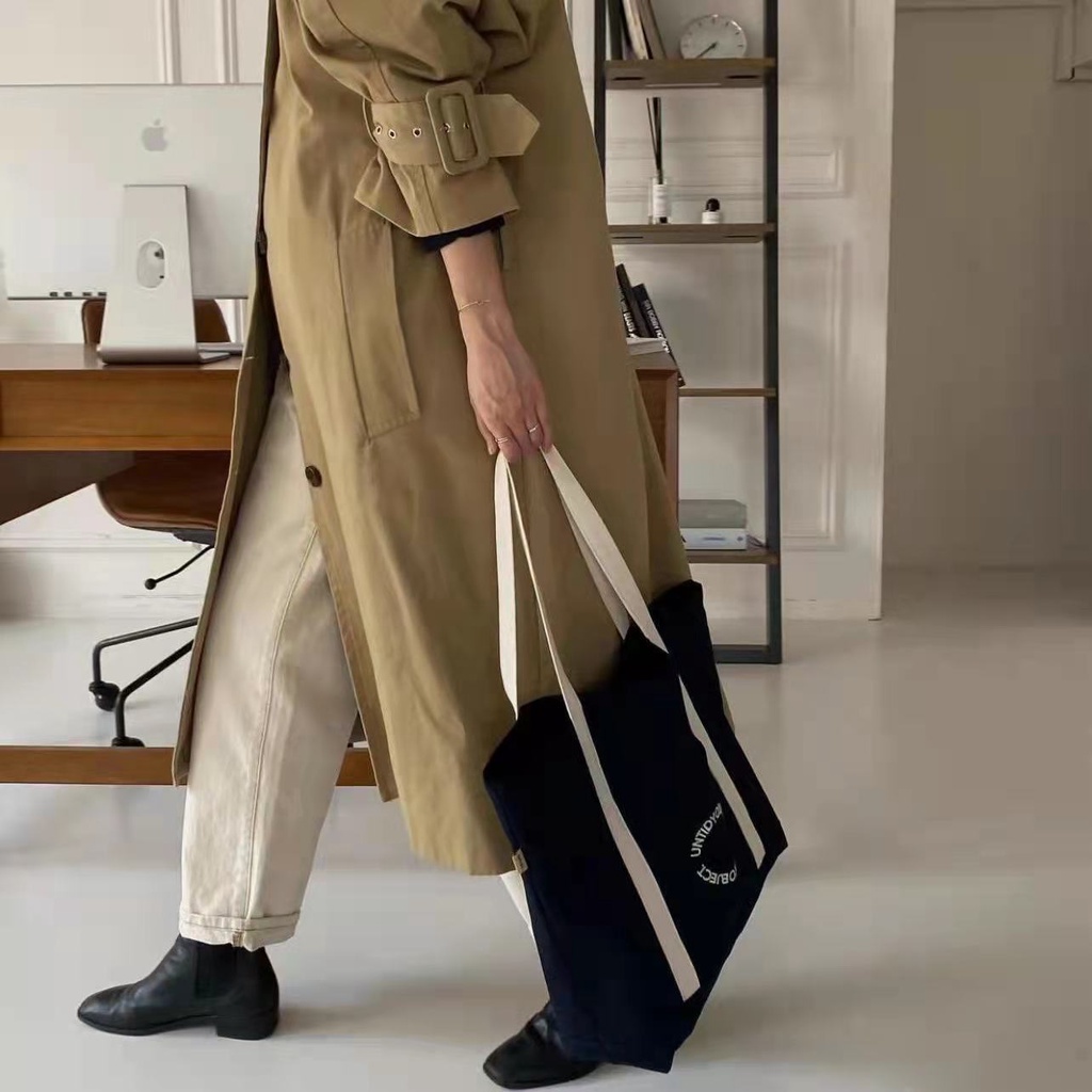 Niche Túi Tote Bằng Vải Canvas Sức Chứa Lớn Phong Cách Hàn Quốc Dễ Phối Đồ
