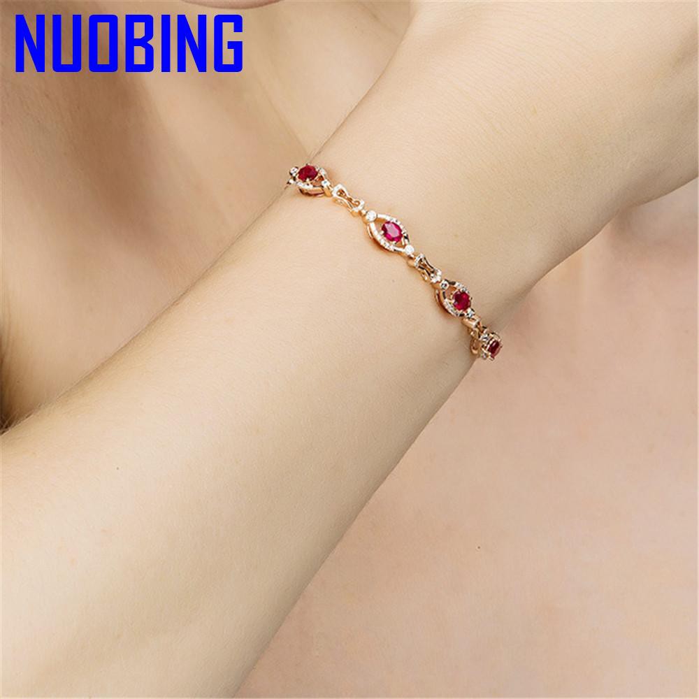 Vòng Tay Mạ Vàng Hồng 925 Đính Đá Ruby Sang Trọng Thời Trang Cho Nữ