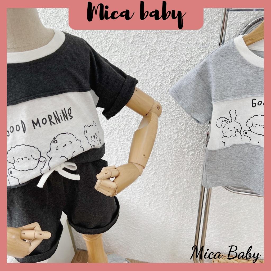 Bộ quần áo cộc tay cho bé chất cotton phối thân in hình gấu Mica baby QA17