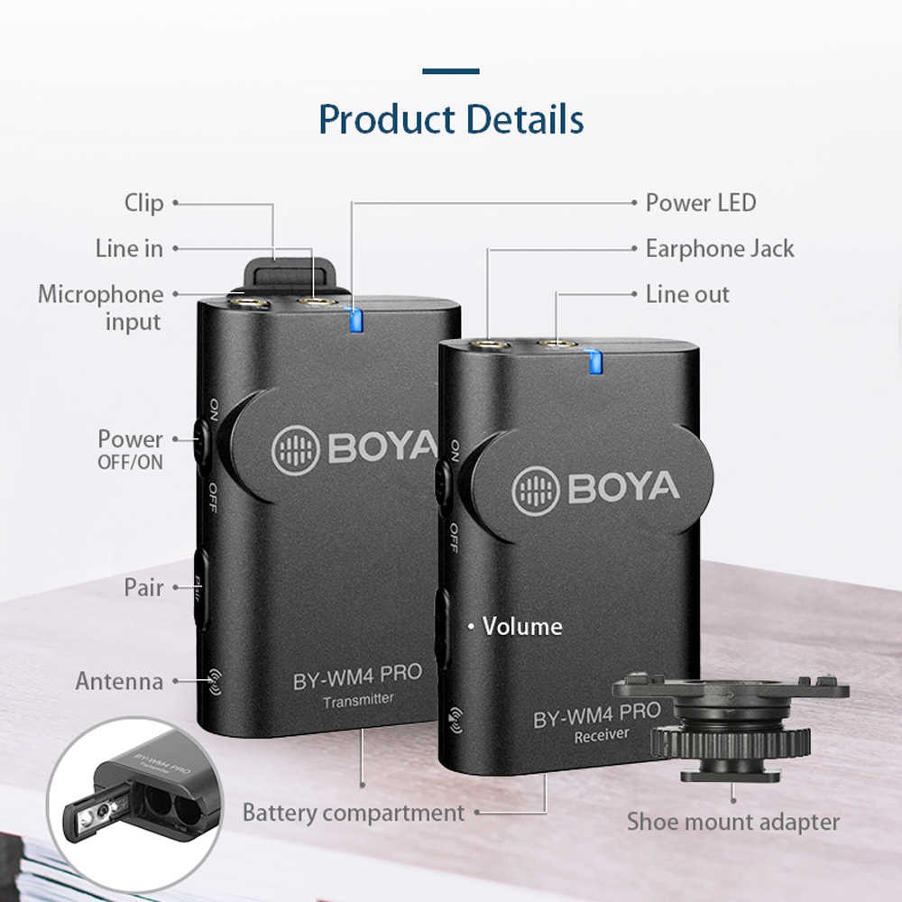 BOYA BY-WM4 PRO K1 - Hàng Chính Hãng - Mic thu âm không dây cổng 3.5mm | Dành cho Điện thoại và Máy ảnh